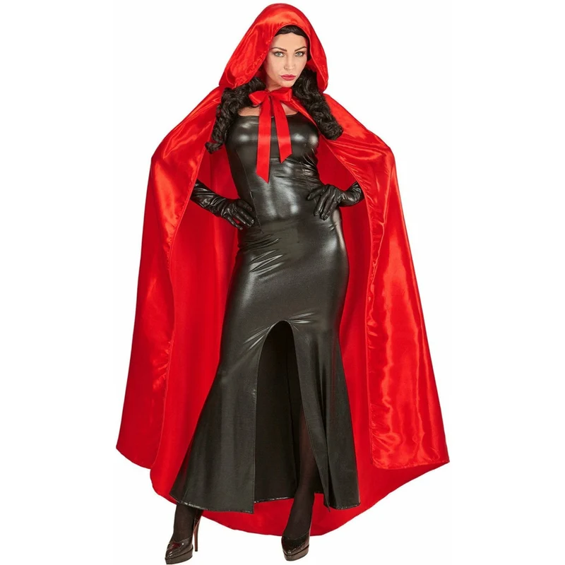Roter Satin Kapuzen Cape