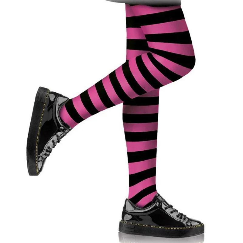 Feinstrumpfhose mit schwarz-rosa Streifen für Kinder