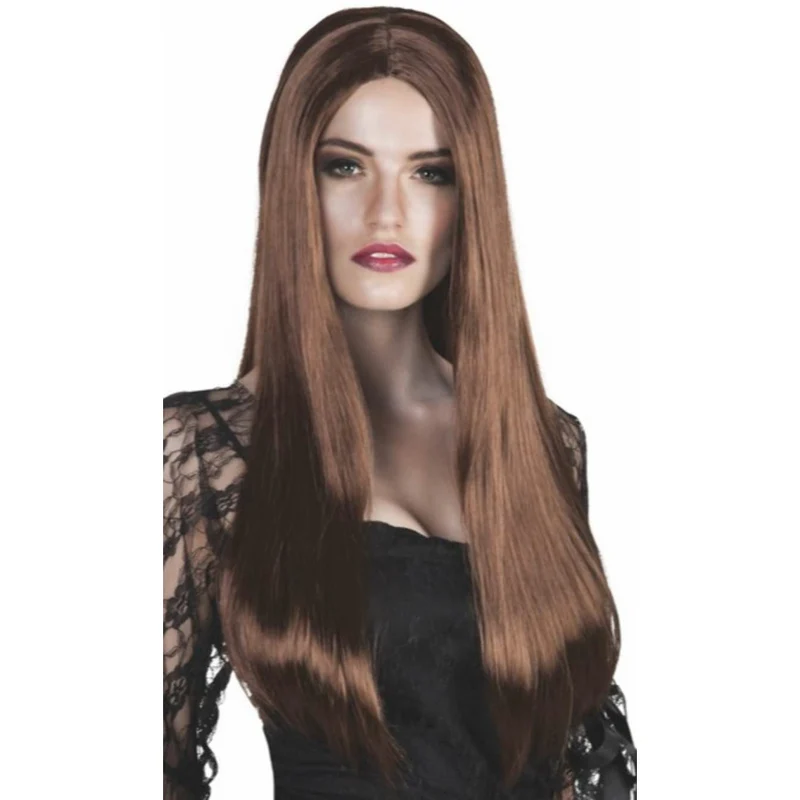Perücke mit braunen, glatten Haaren