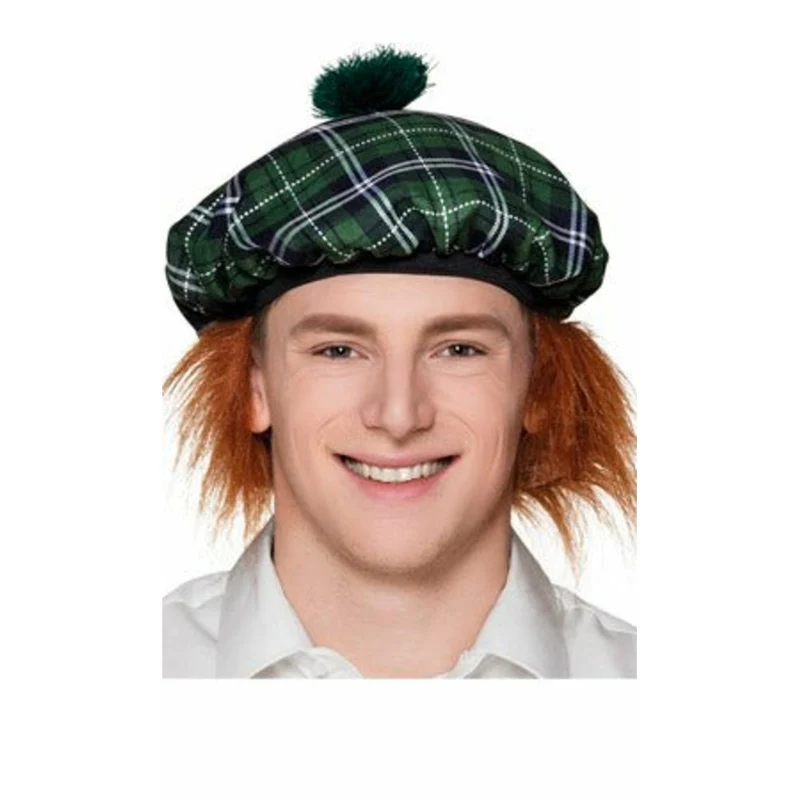 Schottische Mütze grün mit Haar
