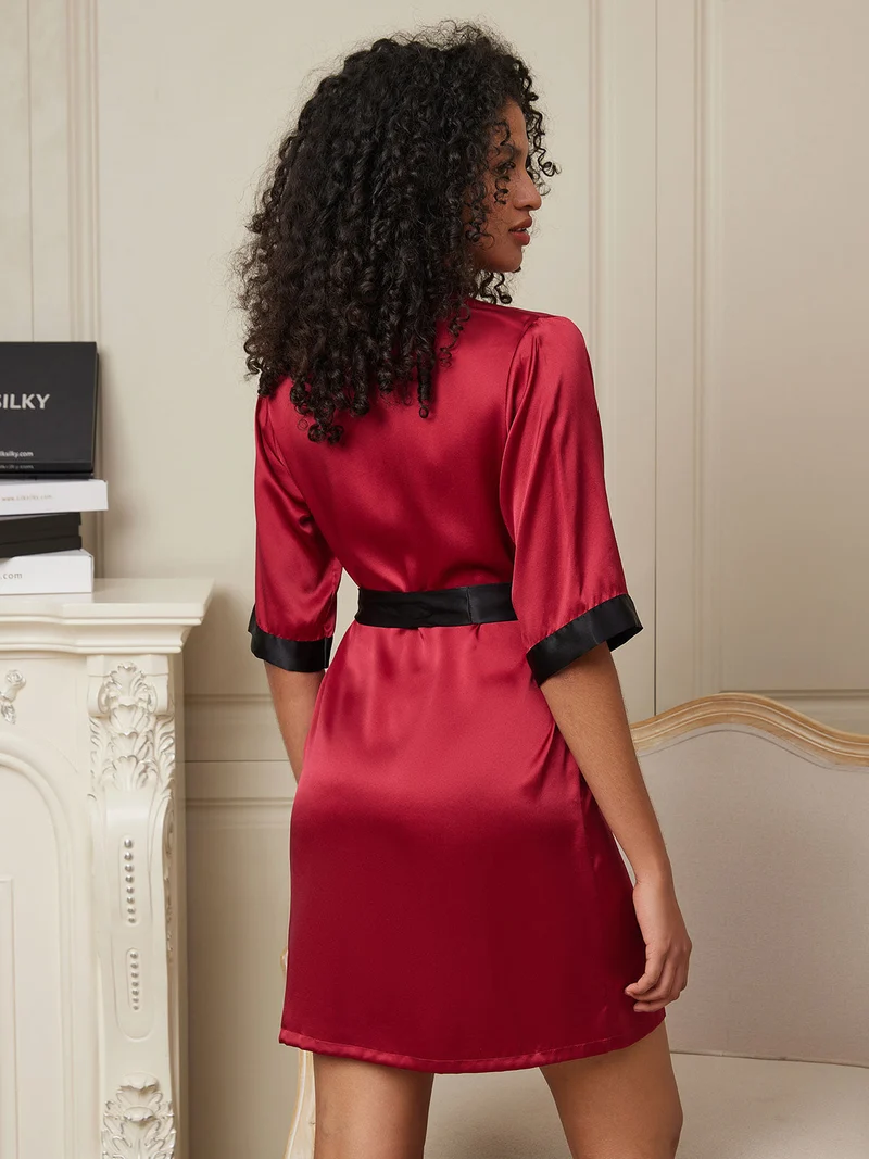 Clearance - Reine Seide kurzer Damen-Wickelkimono mit Halbärmeln