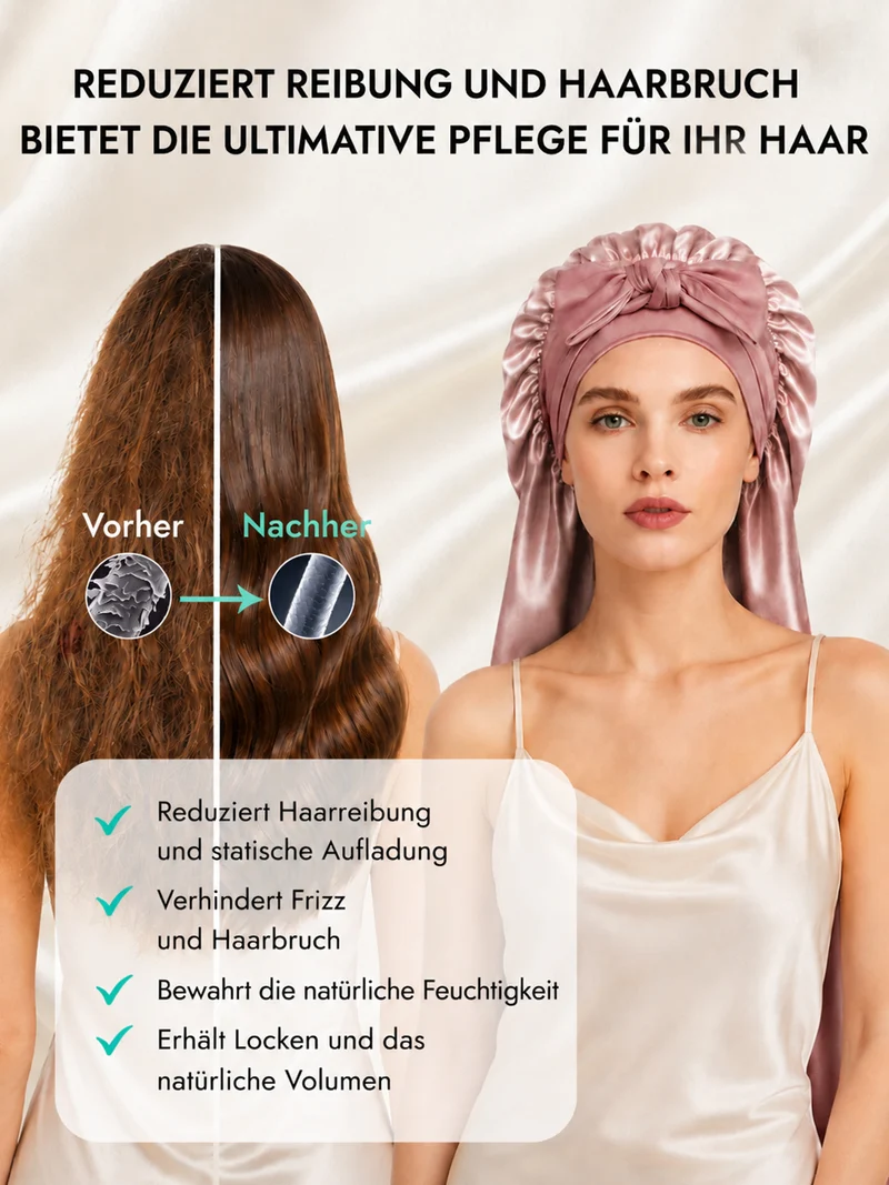 100 % Maulbeerseide Doppellagige Lange Schlafmütze Mit Verstellbarem Langem Bindeband