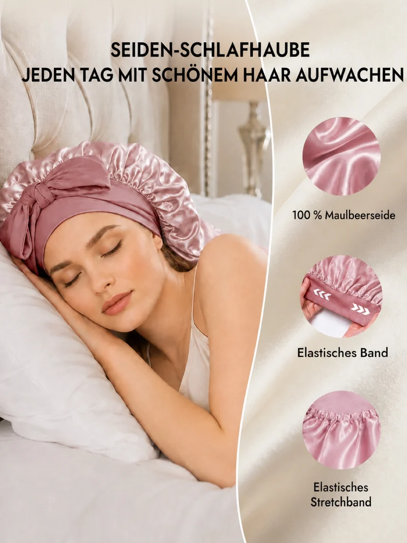 100 % Maulbeerseide Doppellagige Lange Schlafmütze Mit Verstellbarem Langem Bindeband