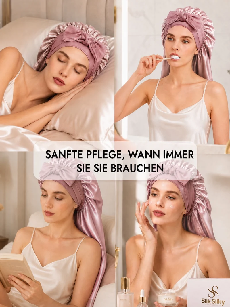 100 % Maulbeerseide Doppellagige Lange Schlafmütze Mit Verstellbarem Langem Bindeband