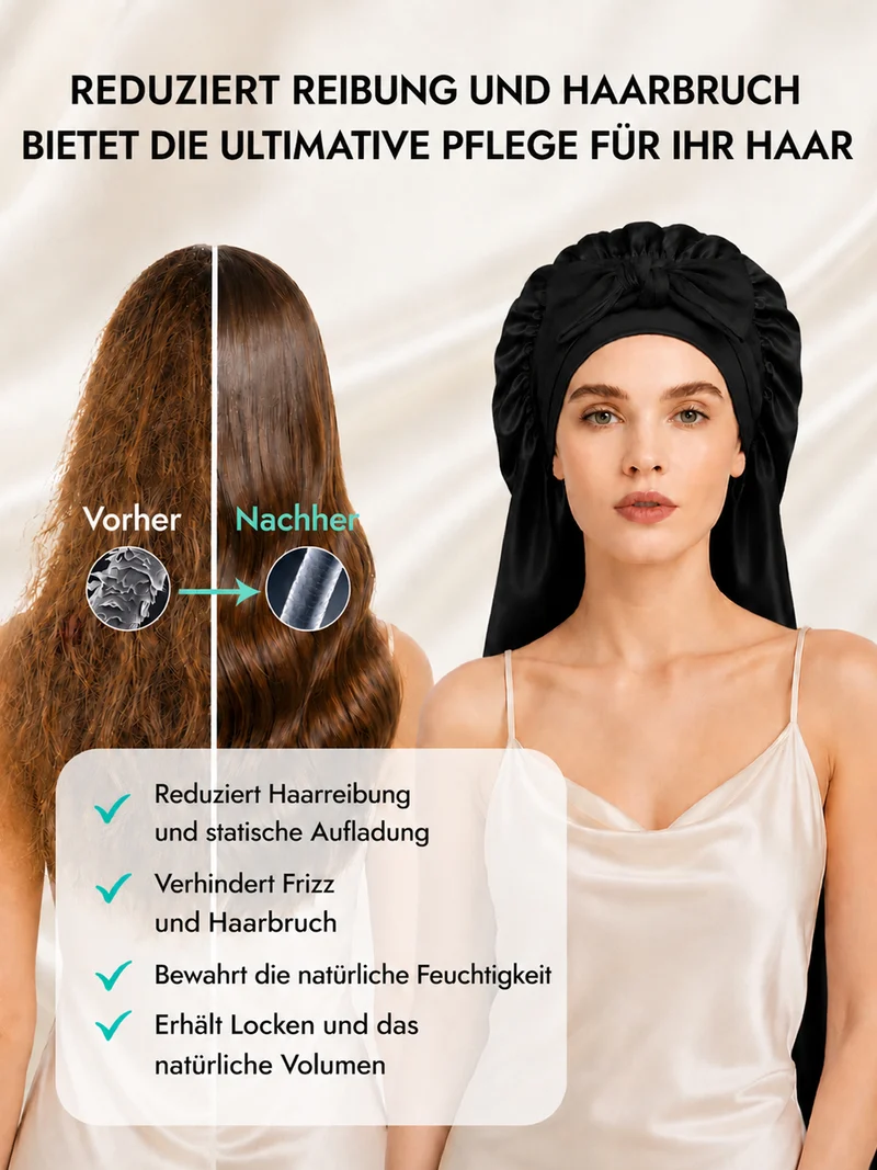 100 % Maulbeerseide Doppellagige Lange Schlafmütze Mit Verstellbarem Langem Bindeband