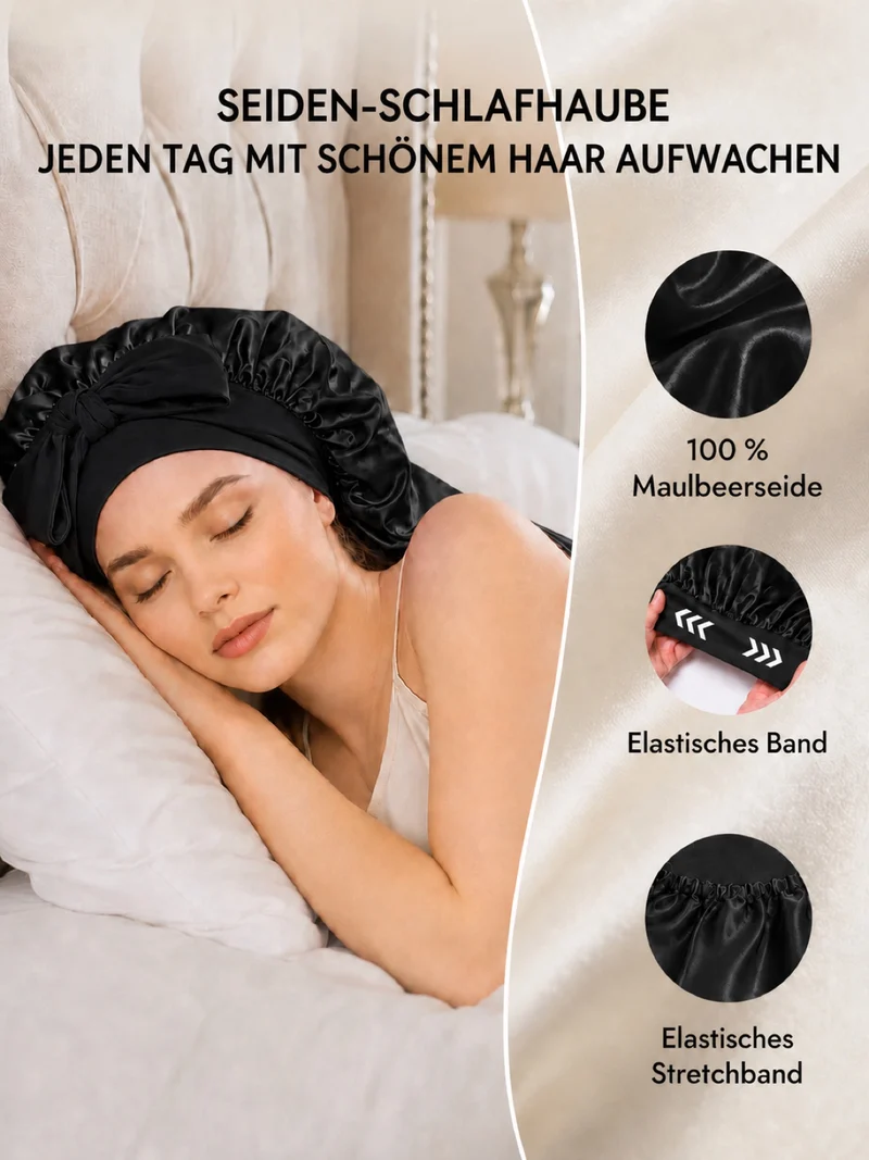 100 % Maulbeerseide Doppellagige Lange Schlafmütze Mit Verstellbarem Langem Bindeband