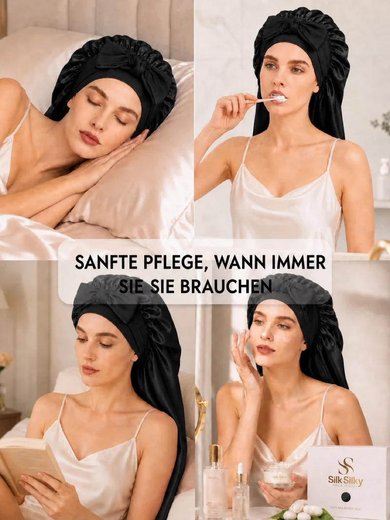 100 % Maulbeerseide Doppellagige Lange Schlafmütze Mit Verstellbarem Langem Bindeband