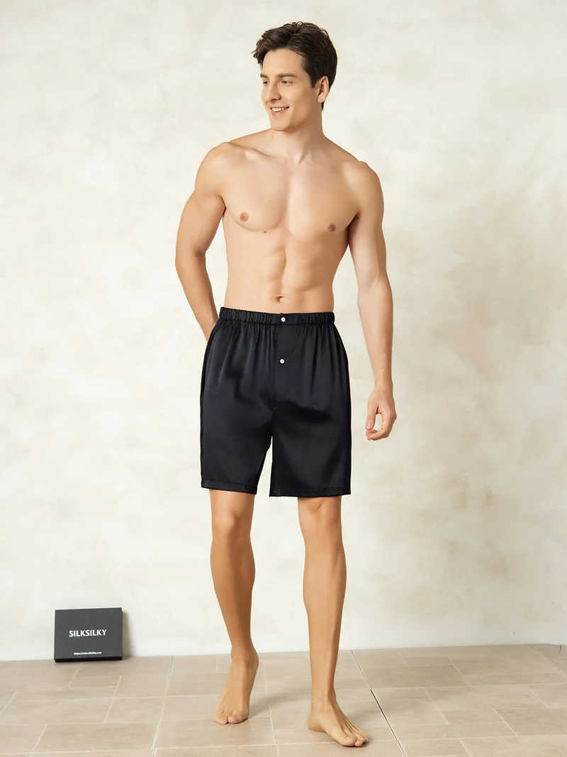 100% Maulbeerseide Herren-Schlafshorts mit Elastikbund