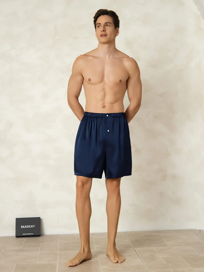 100% Maulbeerseide Herren-Schlafshorts mit Elastikbund