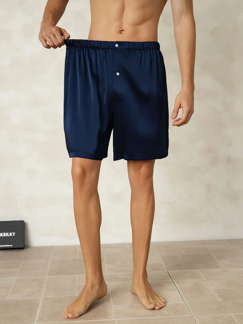 100% Maulbeerseide Herren-Schlafshorts mit Elastikbund