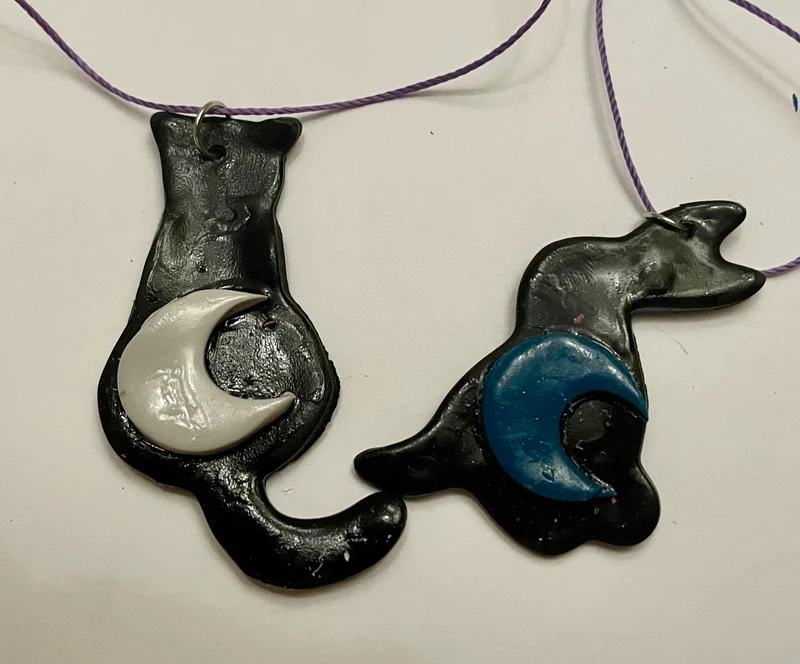 Cat/rabbit with a crescent moon Pendant