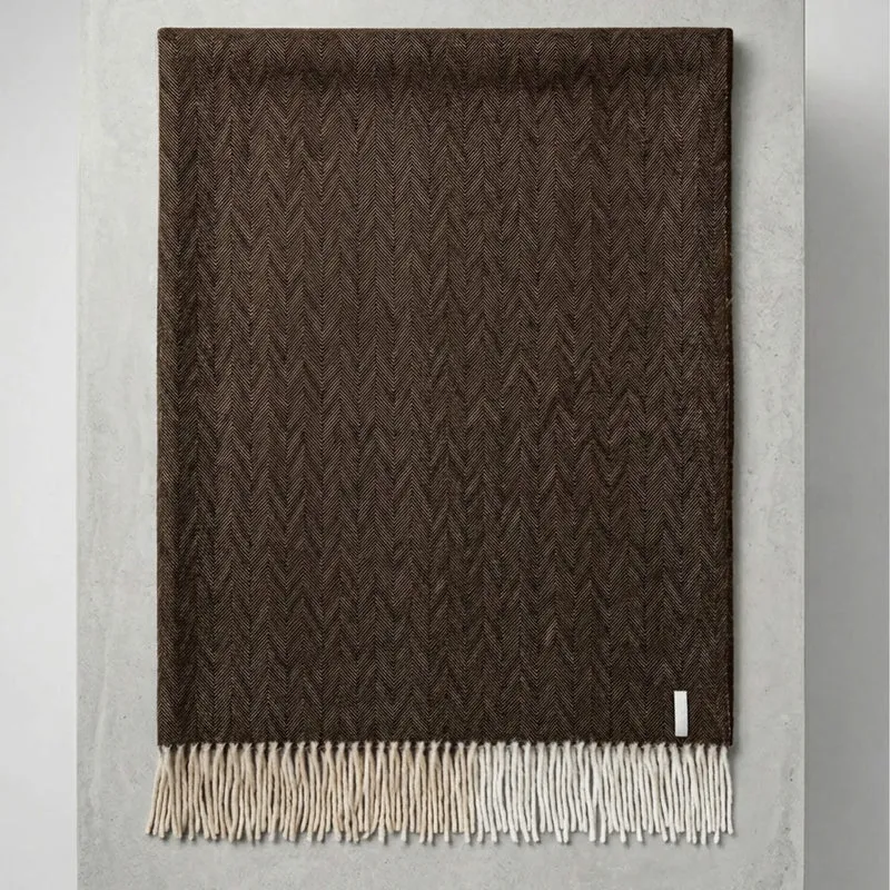 Baby Alpaca Throw Herringbone Chocolate
