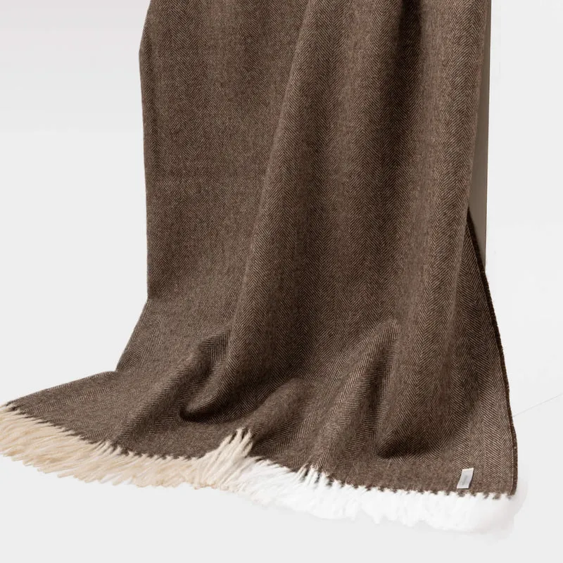 Baby Alpaca Throw Herringbone Chocolate