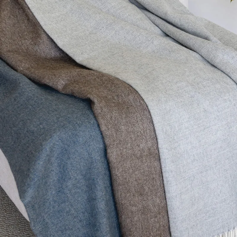 Baby Alpaca Throw Herringbone Deep Blue