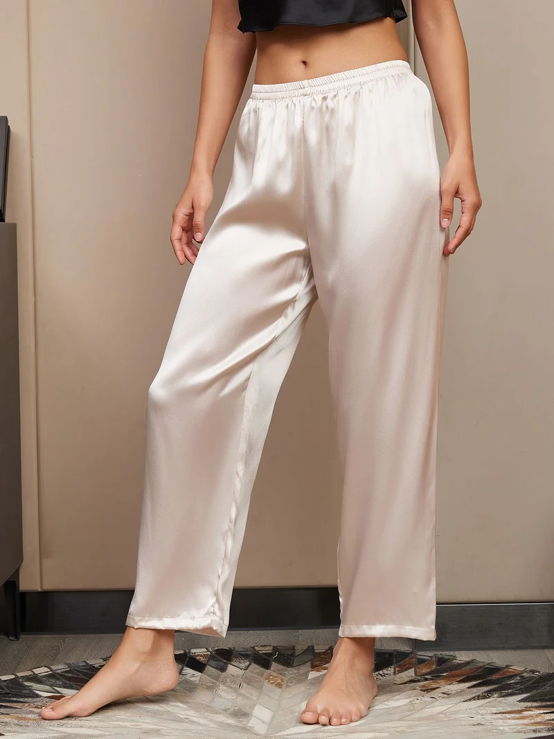 Clearance - Reine Seide Einfarbig Klassisch Damen Schlafhose