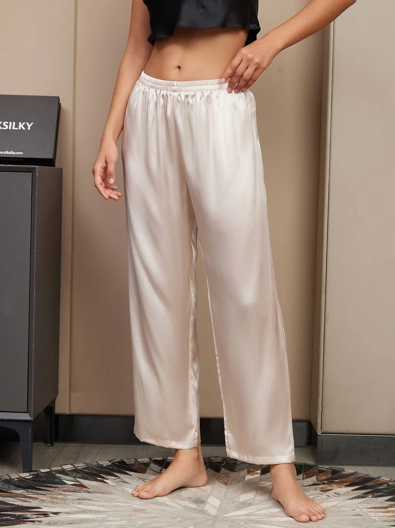 Clearance - Reine Seide Einfarbig Klassisch Damen Schlafhose