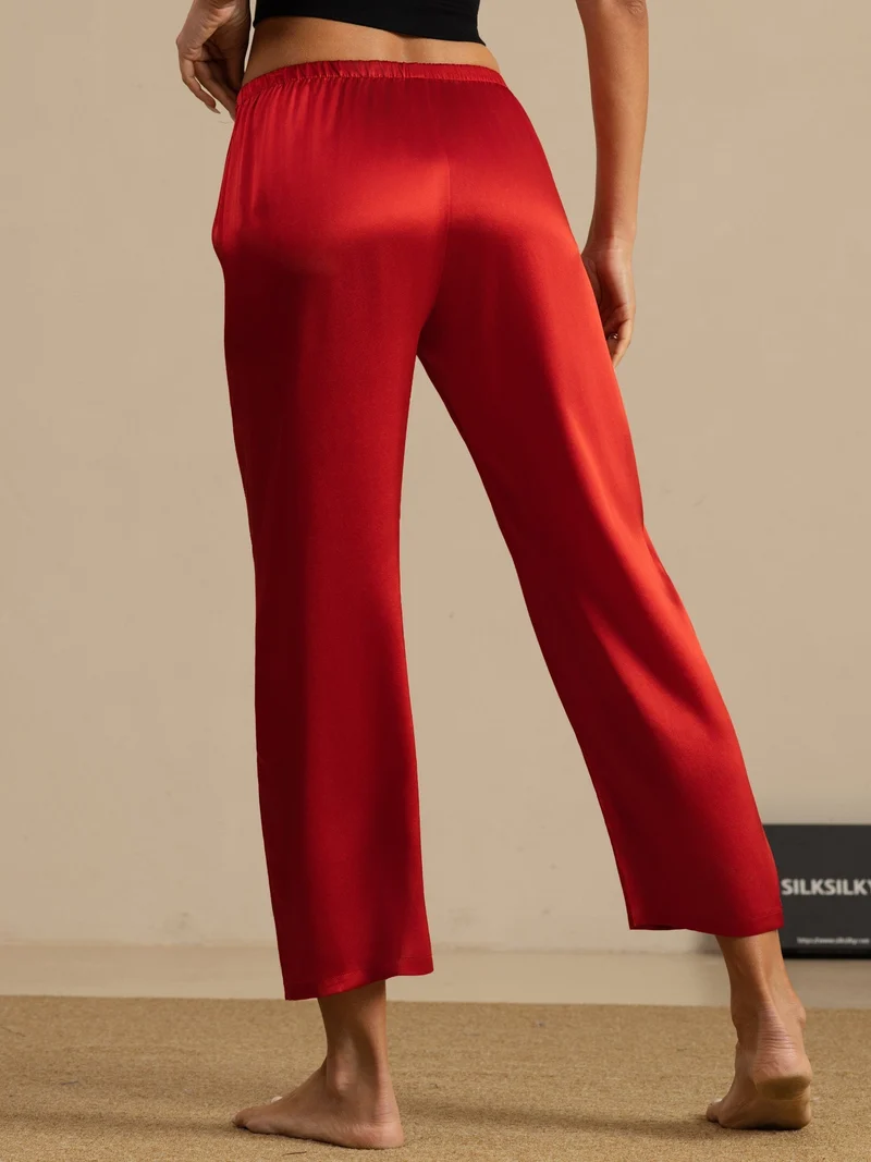 Clearance - Reine Seide Einfarbig Klassisch Damen Schlafhose