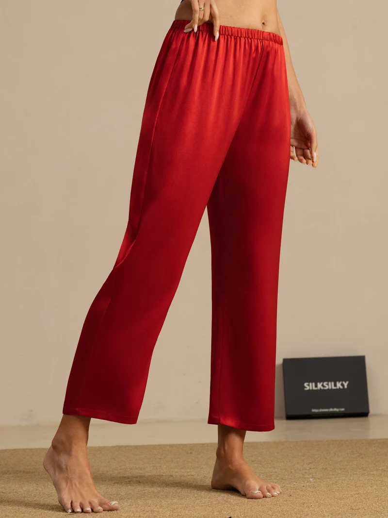 Clearance - Reine Seide Einfarbig Klassisch Damen Schlafhose