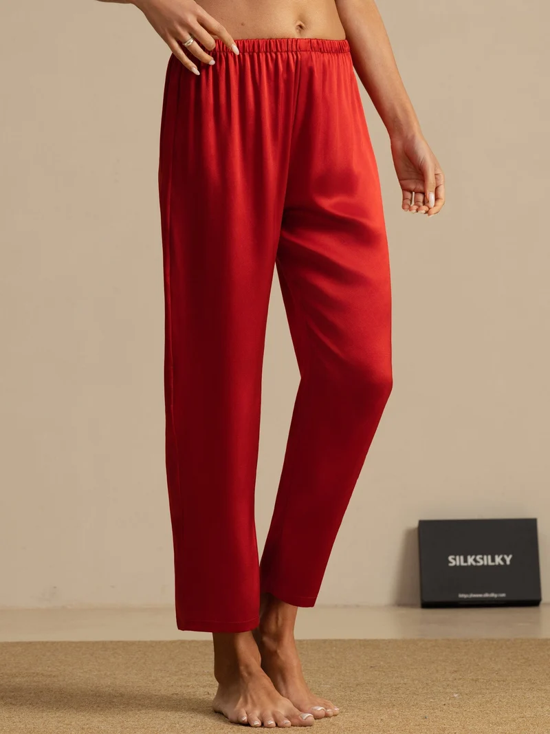 Clearance - Reine Seide Einfarbig Klassisch Damen Schlafhose