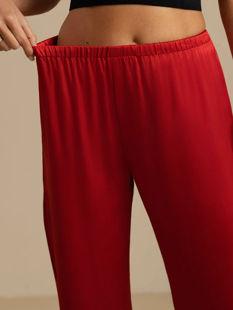 Clearance - Reine Seide Einfarbig Klassisch Damen Schlafhose