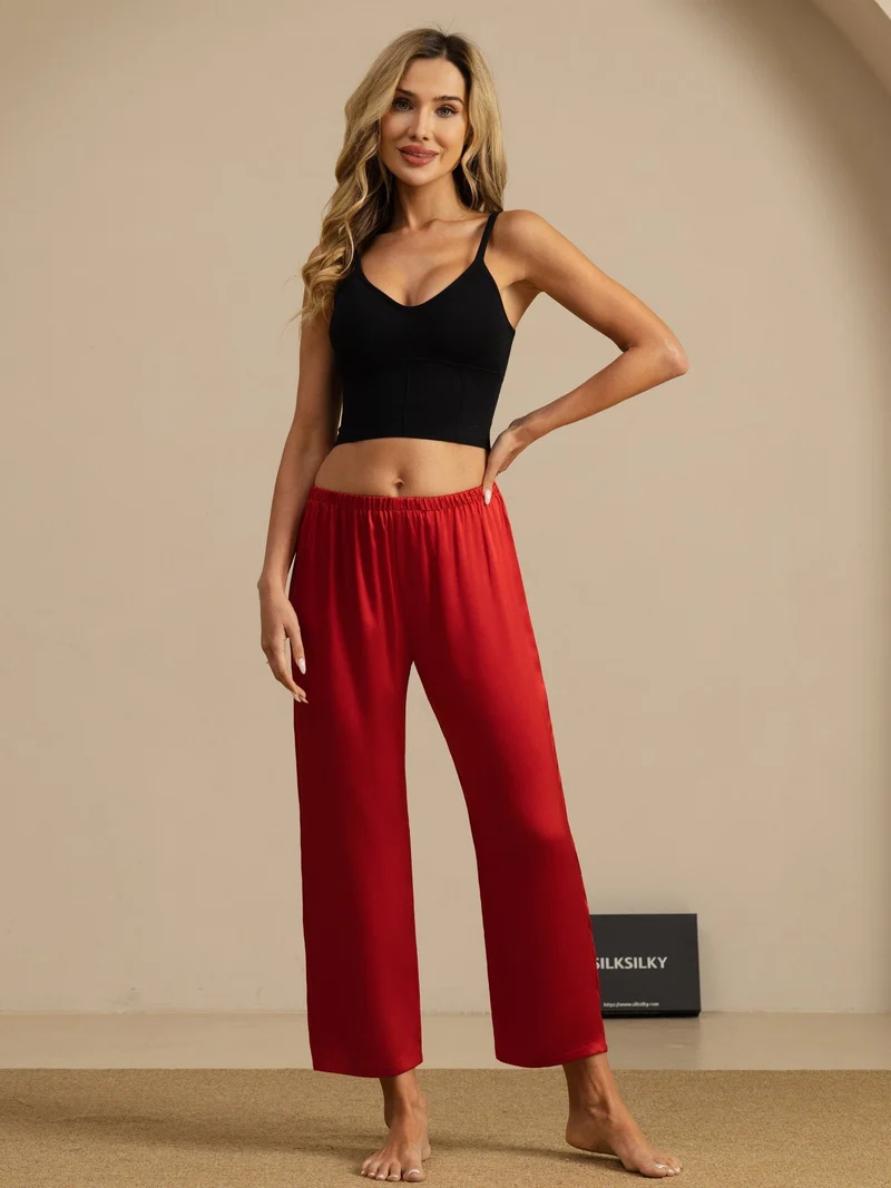 Clearance - Reine Seide Einfarbig Klassisch Damen Schlafhose