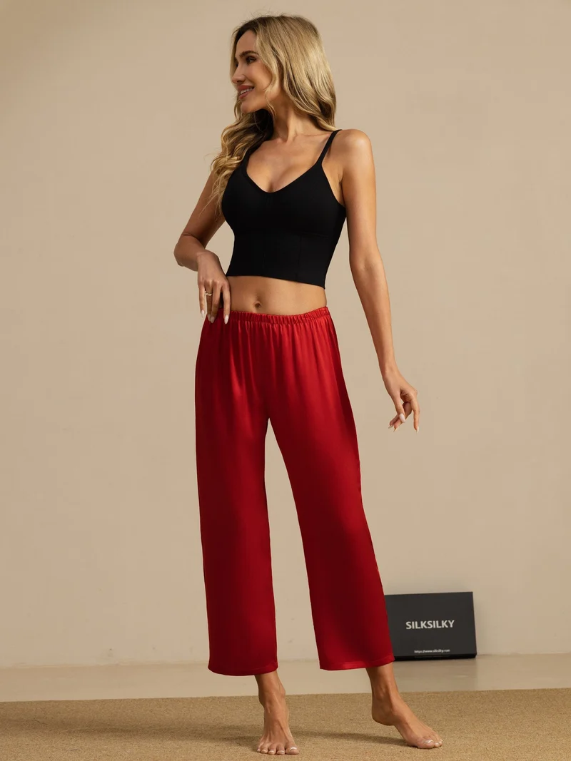 Clearance - Reine Seide Einfarbig Klassisch Damen Schlafhose