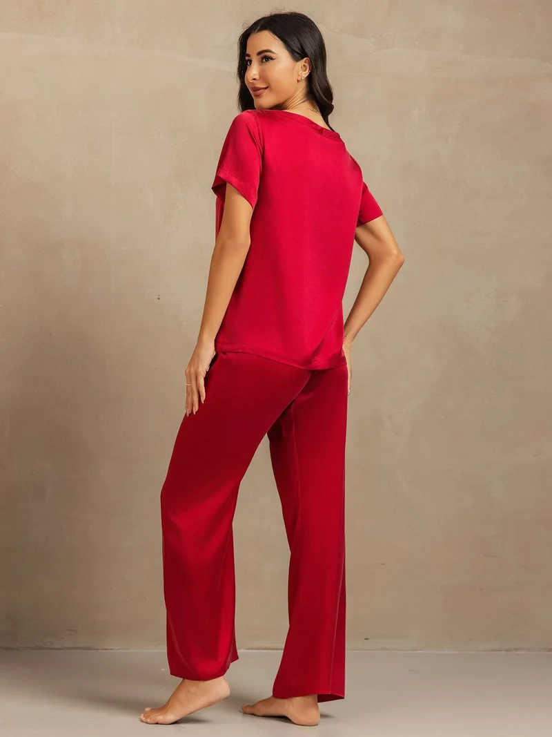 Clearance - 19 Momme Damen Waschbare Seide Kurzarm Pyjama Set