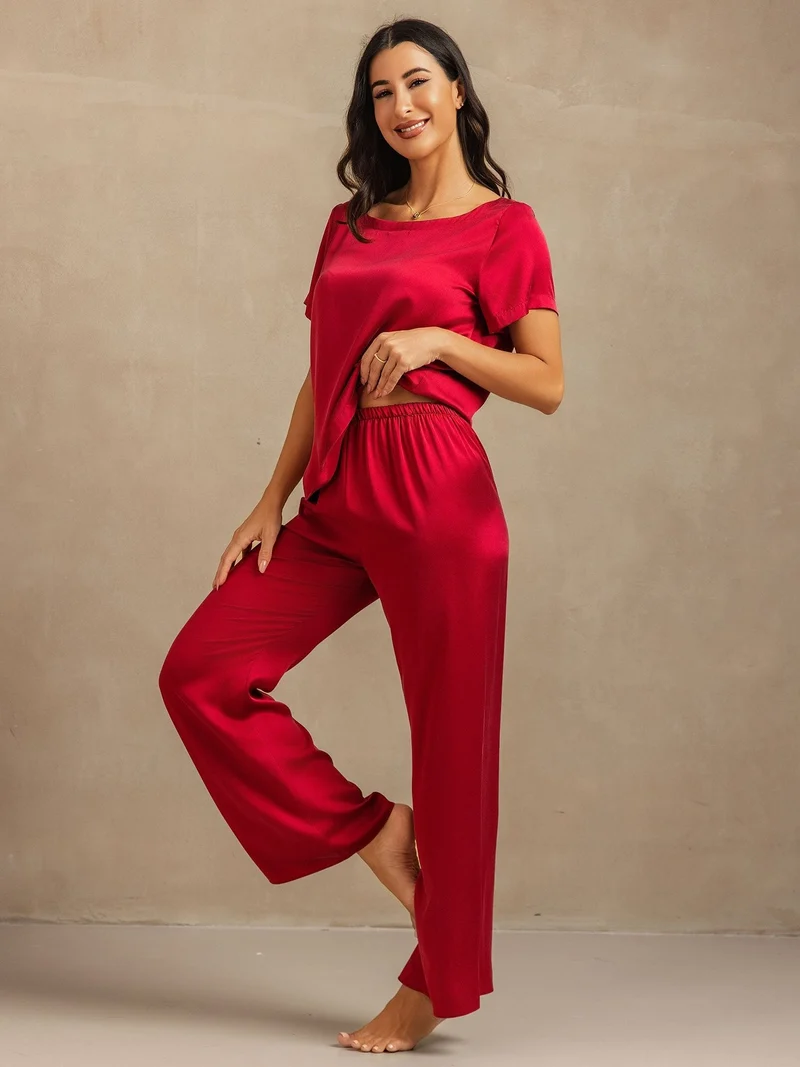 Clearance - 19 Momme Damen Waschbare Seide Kurzarm Pyjama Set