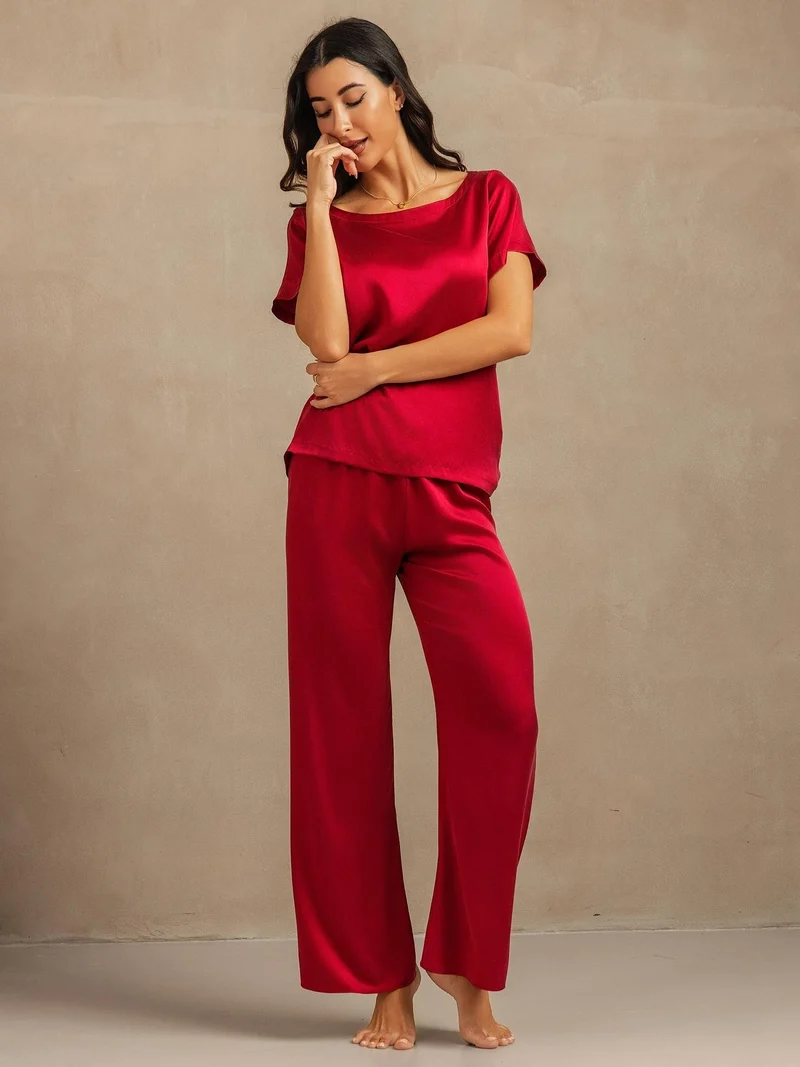 Clearance - 19 Momme Damen Waschbare Seide Kurzarm Pyjama Set