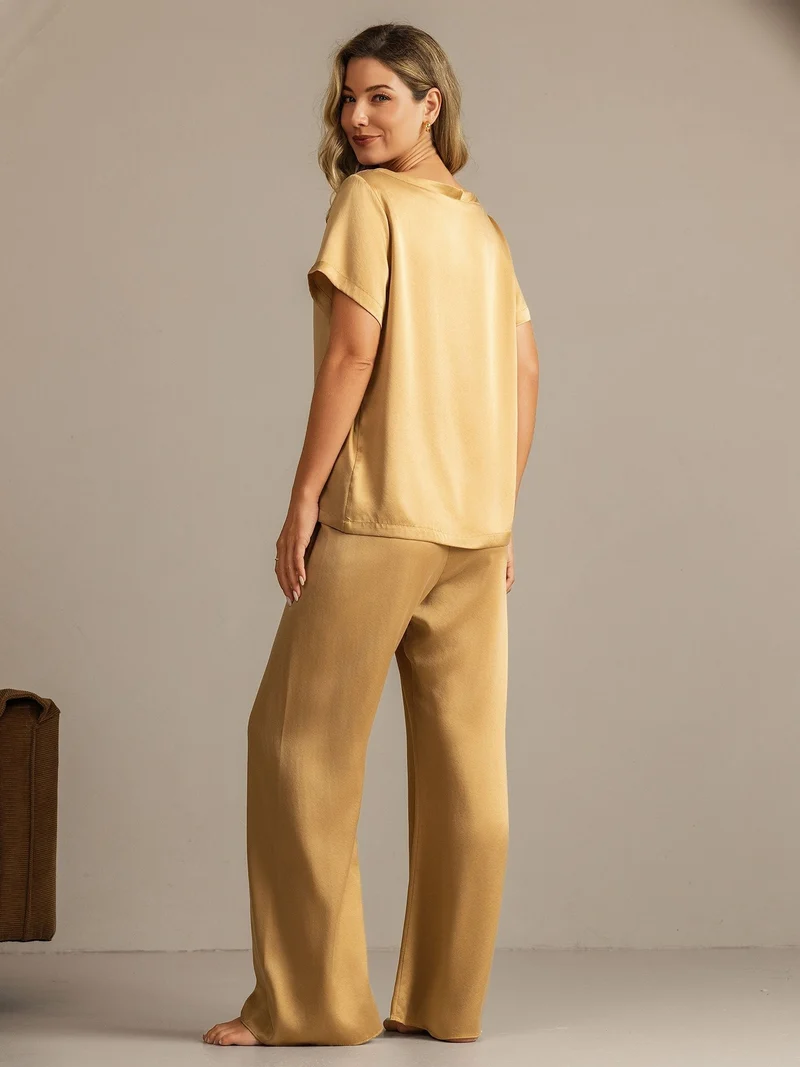 Clearance - 19 Momme Damen Waschbare Seide Kurzarm Pyjama Set