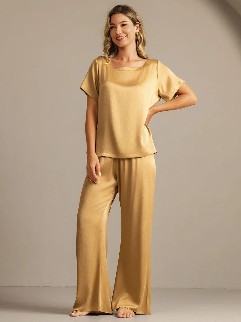Clearance - 19 Momme Damen Waschbare Seide Kurzarm Pyjama Set