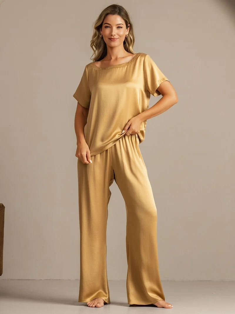 Clearance - 19 Momme Damen Waschbare Seide Kurzarm Pyjama Set