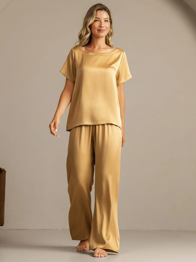 Clearance - 19 Momme Damen Waschbare Seide Kurzarm Pyjama Set