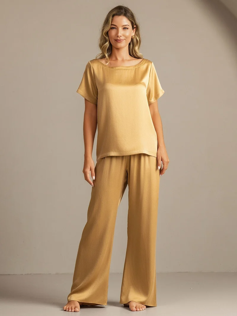 Clearance - 19 Momme Damen Waschbare Seide Kurzarm Pyjama Set
