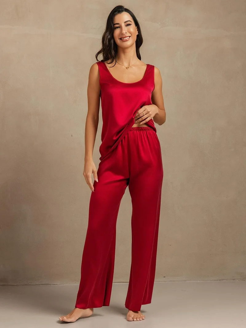 Clearance - 19Momme Waschbare Seide Tanktop & Weite Hosen Set