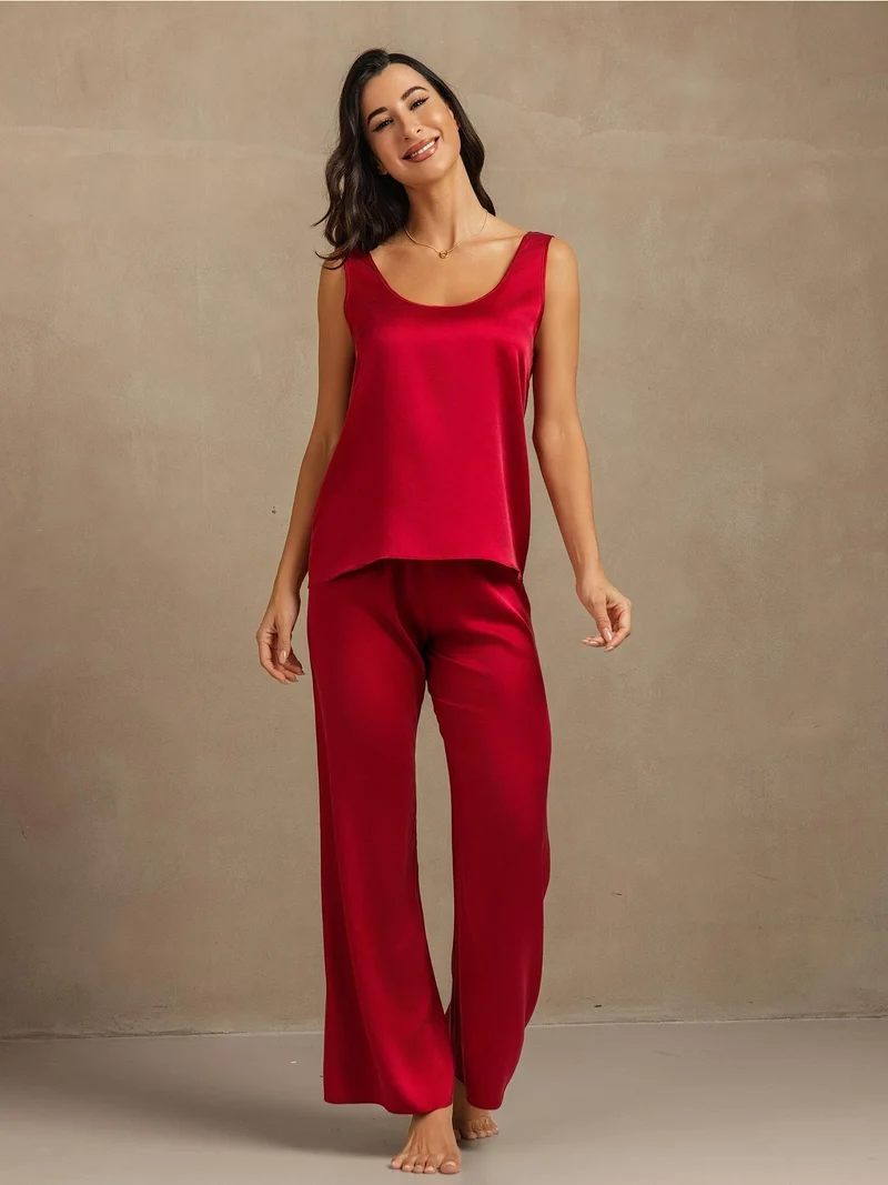 Clearance - 19Momme Waschbare Seide Tanktop & Weite Hosen Set