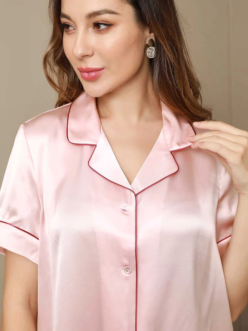 Clearance - Piping Trim Pyjama-Set aus reiner Seide 2-teilig