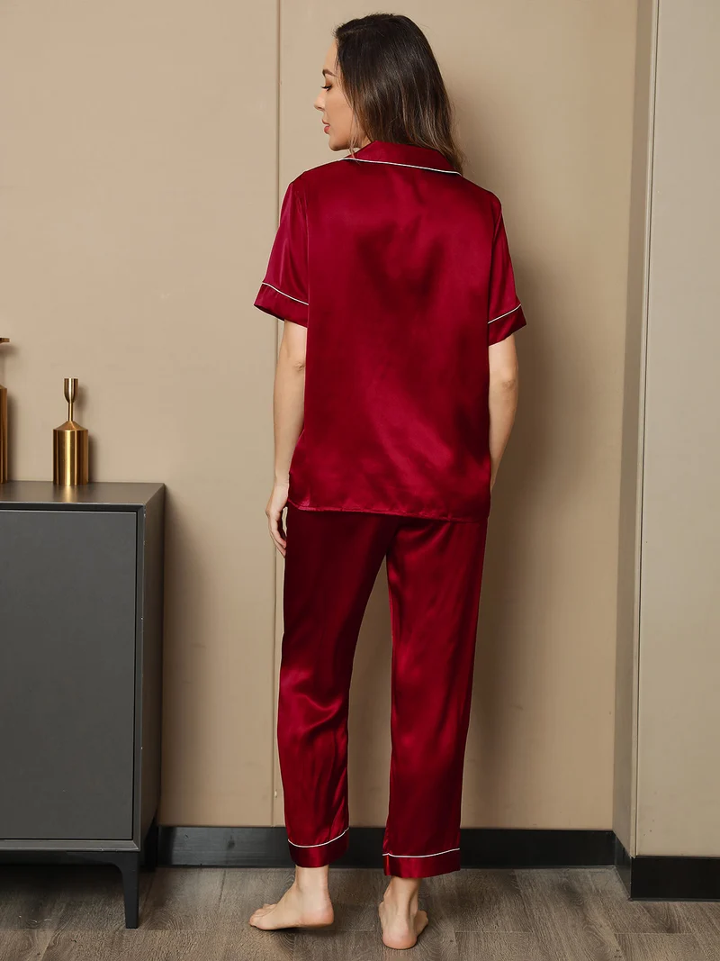 Clearance - Piping Trim Pyjama-Set aus reiner Seide 2-teilig