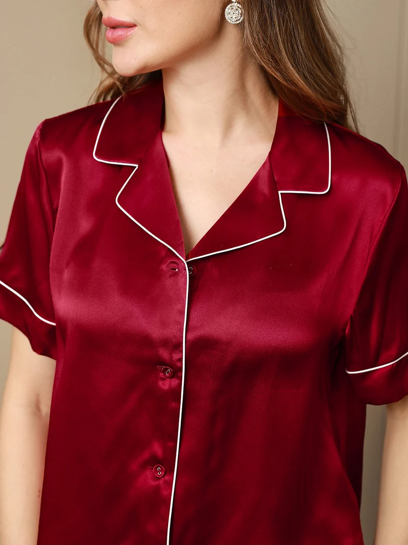 Clearance - Piping Trim Pyjama-Set aus reiner Seide 2-teilig