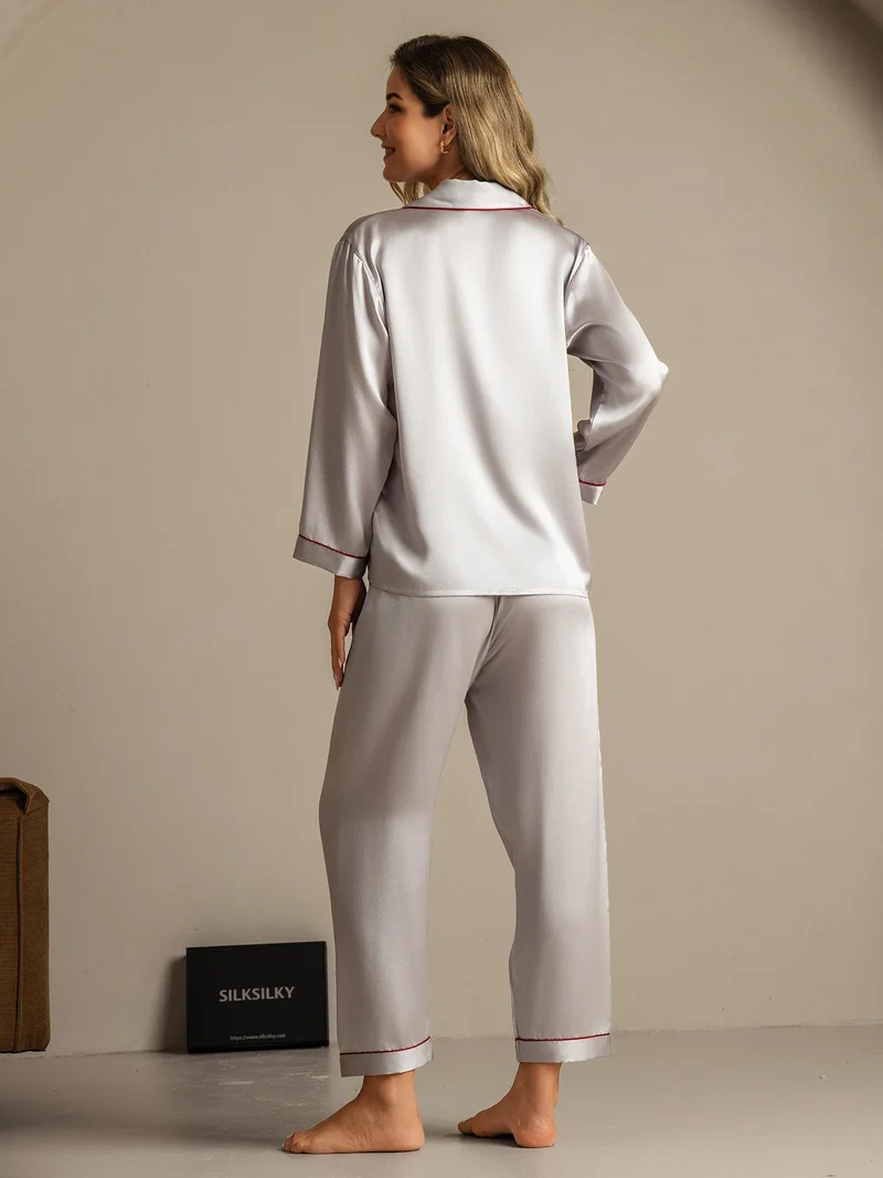 Clearance - Pyjama-Set aus Reiner Seide mit Bindenbesatz 2-teilig