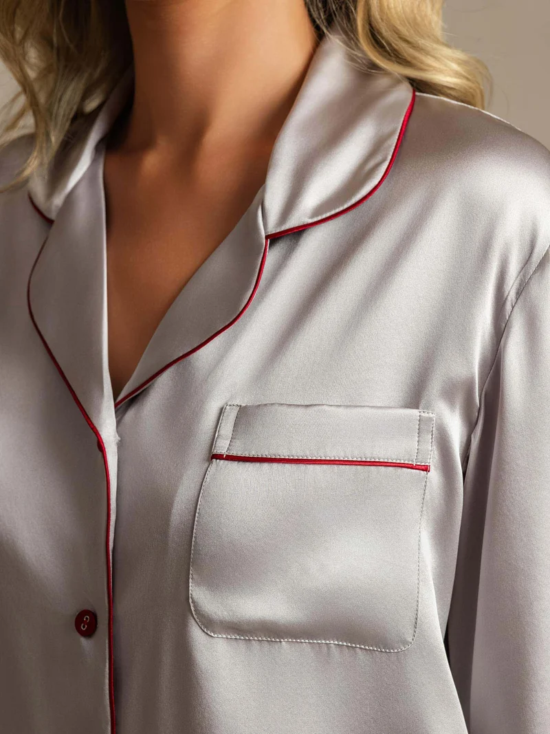 Clearance - Pyjama-Set aus Reiner Seide mit Bindenbesatz 2-teilig