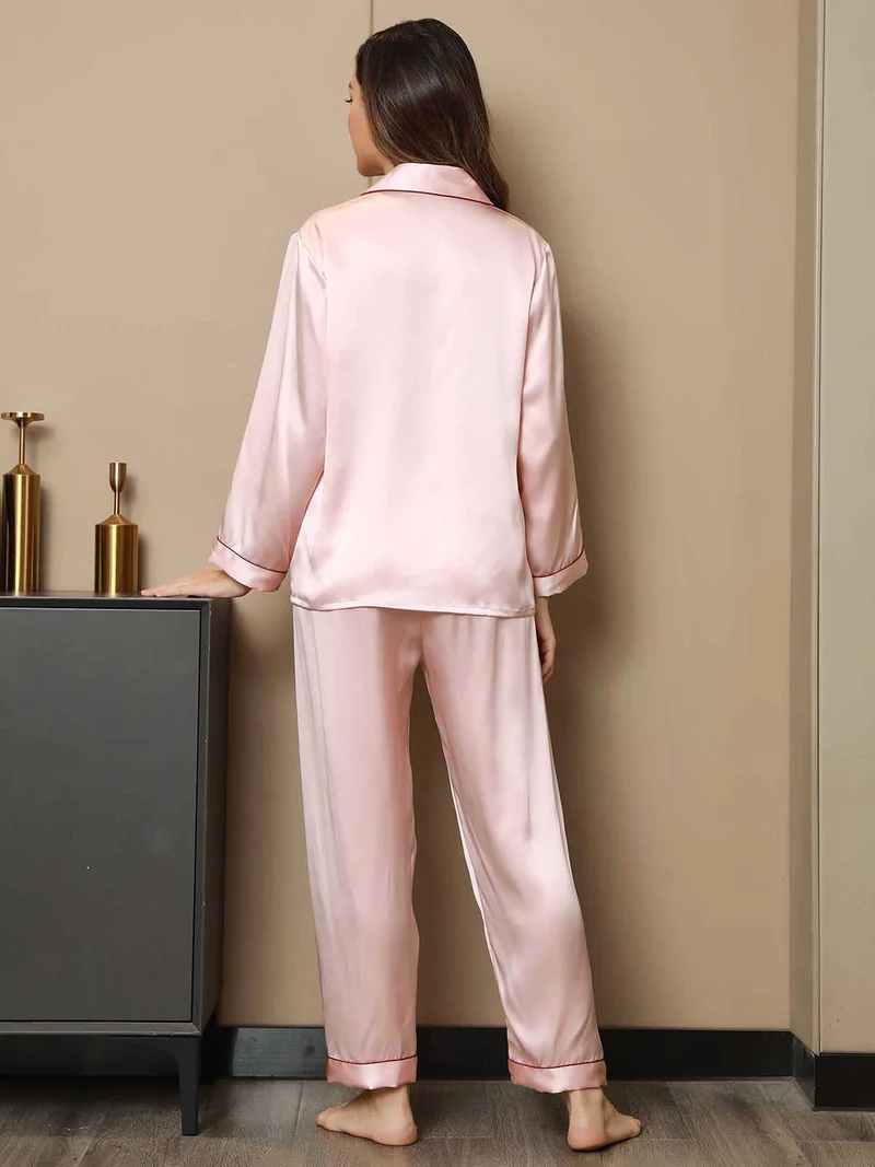 Clearance - Pyjama-Set aus Reiner Seide mit Bindenbesatz 2-teilig