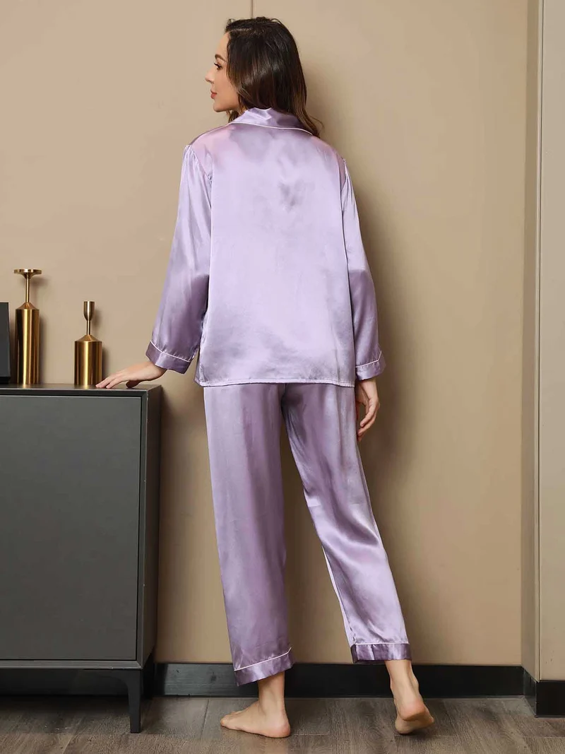 Clearance - Pyjama-Set aus Reiner Seide mit Bindenbesatz 2-teilig
