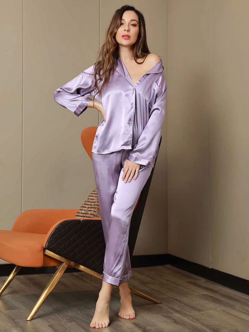 Clearance - Pyjama-Set aus Reiner Seide mit Bindenbesatz 2-teilig