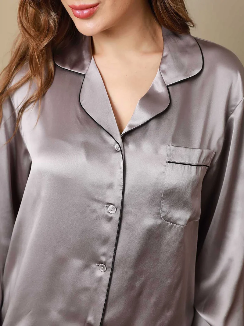 Clearance - Pyjama-Set aus Reiner Seide mit Bindenbesatz 2-teilig