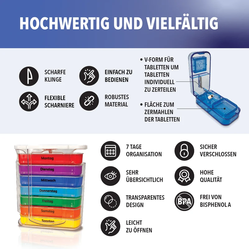 Tablettenbox 7 Tage Set mit Tablettenteiler