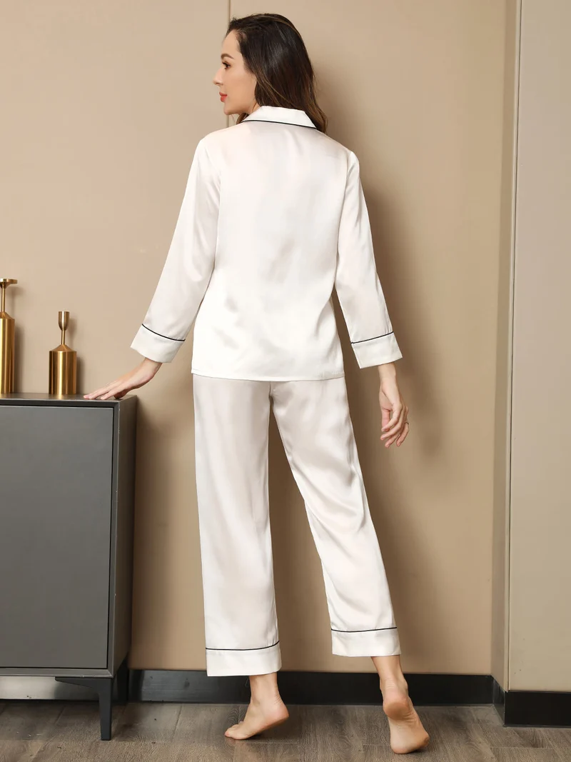 Clearance - Reine Seide klassisches Pyjama-Set mit Einfassband