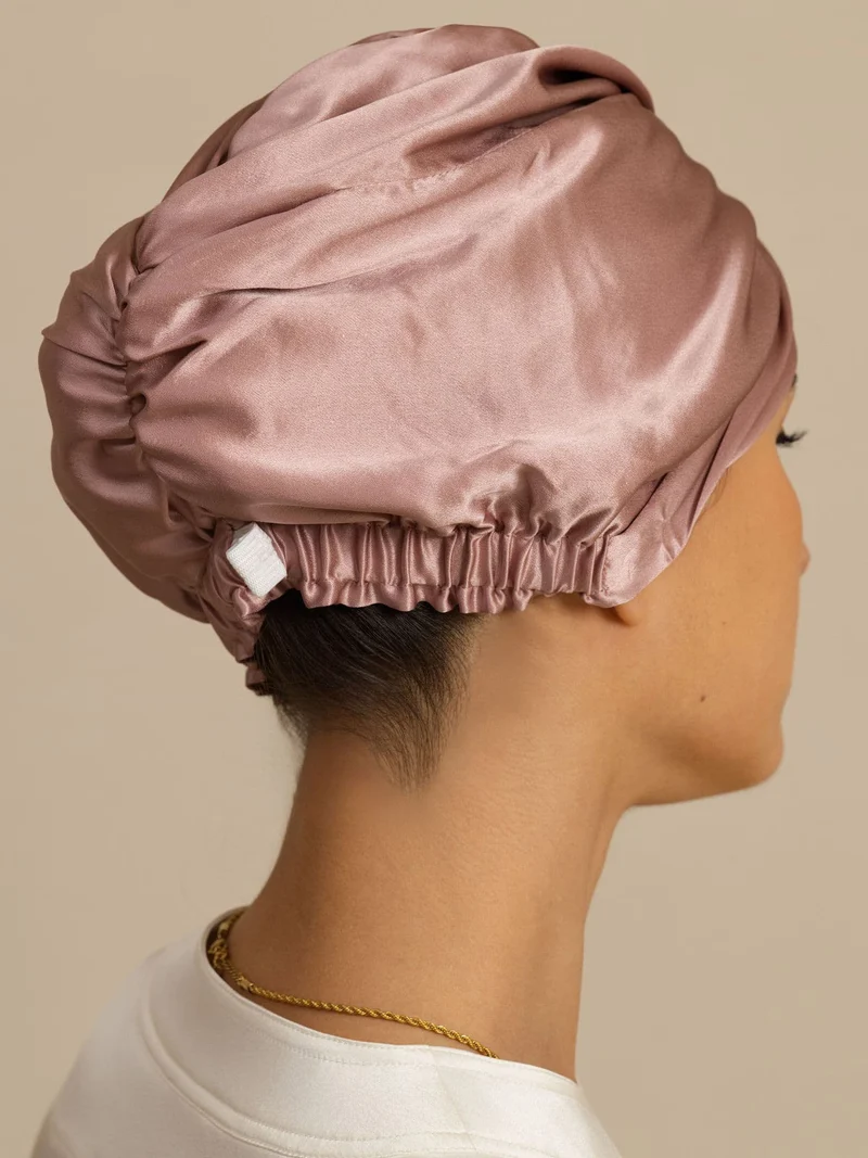 Haarhaube aus 22Momme reiner Seide mit Knotendesign vorne und verstellbarem Knopfverschluss