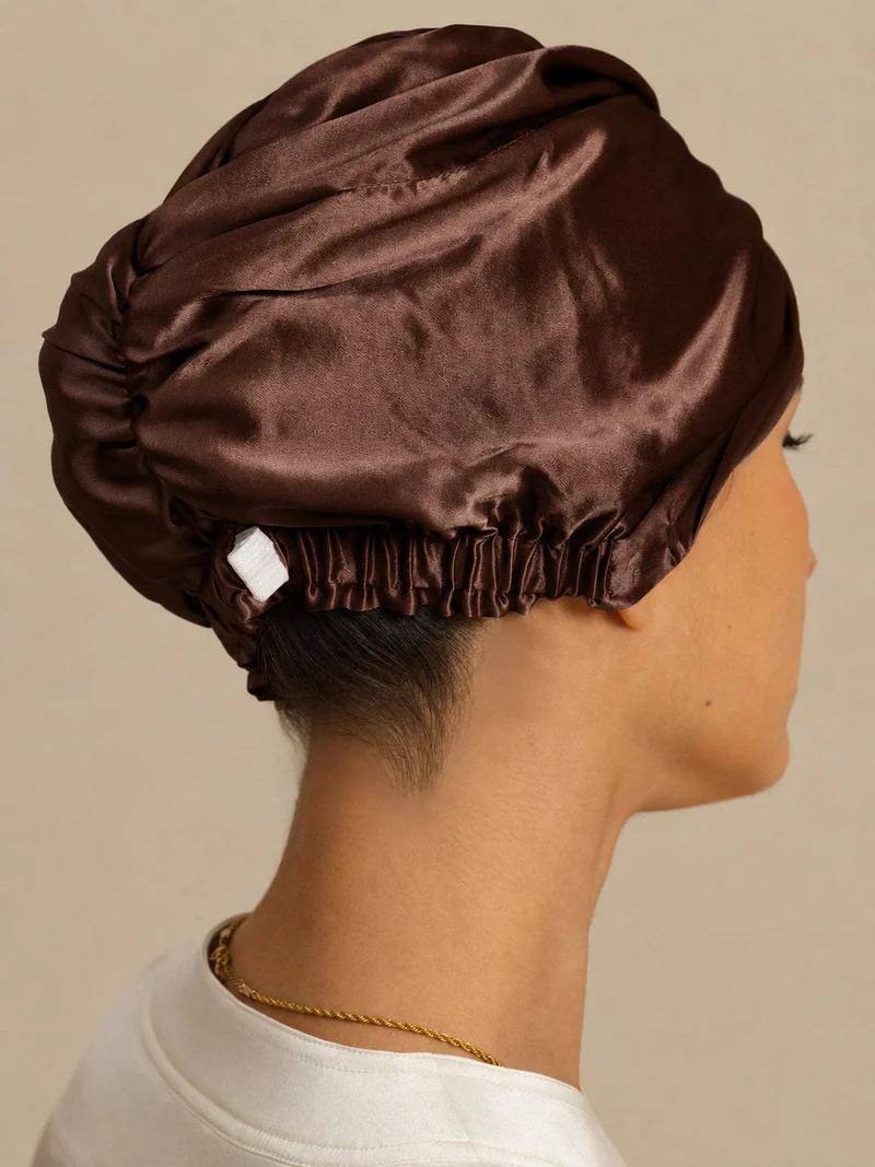 Haarhaube aus 22Momme reiner Seide mit Knotendesign vorne und verstellbarem Knopfverschluss