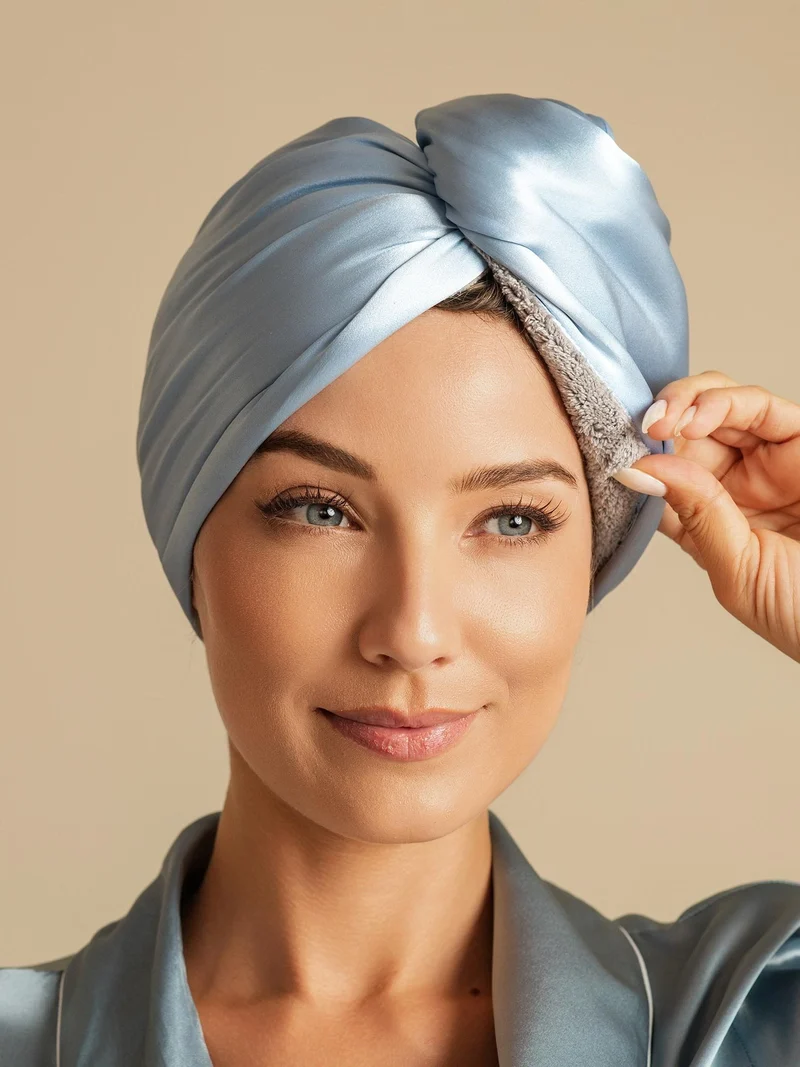 100% Maulbeerseide doppelseitiger Haarturban zum schnellen Trocknen gegen Frizz und haarschonend